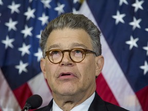 Sen. Al Franken (D-MN) has announced his resignation following repeated sexual harassment allegations on December 7, 2017. WASHINGTON, DC - MARCH 4: Sen. Al Franken (D-MN) speaks at a news conference to discuss the Affordable Care Act case being heard at the Supreme Court, on Capitol Hill in Washington, March 4, 2015 on Capitol Hill in Washington, DC. Today the Supreme Court was scheduled to hear oral arguments in the case of King v. Burwell that could determine the fate of health care subsidies for as many as eight million people.
