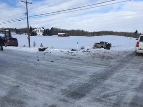 The scene of a collision between a truck and SUV just northwest of Calgary. via Cochrane RCMP