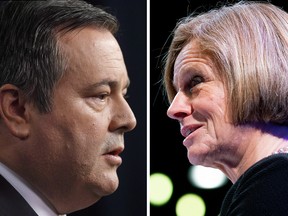 From left, Alberta Premier Rachel Notley, United Conservatives leader Jason Kenney