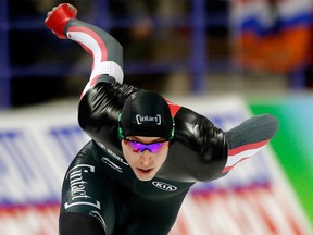 Canada's Alex Boisvert-Lacroix works away during the men's 500-metre competition at the ISU World Cup speed skating event in Calgary on Sunday December 3, 2017.