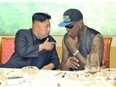 n this undated photo published on Sept. 7, 2013, on the homepage of North Korea's Rodong Sinmun newspaper, North Korean leader Kim Jong Un, left, talks with former NBA player Dennis Rodman during a dinner in North Korea. North Korea is expecting another visit by former NBA bad boy Rodman on Tuesday, June 13, 2017, in what would be his first to the country since President Donald Trump took office. Independent journalists were not given access to cover the event depicted in this photo. (Rodong Sinmun/Korea News Service via AP)