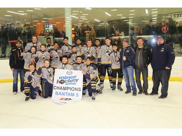 Saints 3 captured the Bantam 5 division title at Esso Minor Hockey Week.