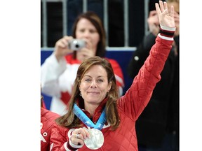 Cheryl Bernard sports sliver after the final of the women's curling at Vancouver Olympic Center, B.C., on Friday, Feb. 26, 2010.