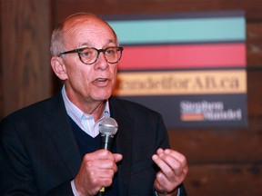 Stephen Mandel speaks at the Calgary launch for his campaign to lead the Alberta Party at the CRAFT Beer Market on Thursday January 11, 2018. Gavin Young/Postmedia