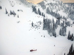 REVELSTOKE, B.C.: MARCH 13, 2010 -- Boulder Mountain's Turbo Bowl in Revelstoke, B.C. is shown in this RCMP handout photo, which was taken hours after an avalanche struck on Saturday, March 13, 2010. HANDOUT PHOTO: RCMP  CNS-AVALANCHE