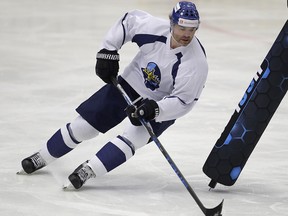 Jaromir Jagr practices  with the Kladno Knights in Kladno, Czech Republic on Thursday, Feb. 1, 2018.