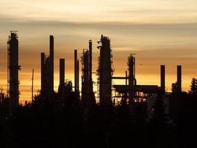 The Imperial Oil Strathcona Refinery is seen at sunrise in Edmonton, Alberta, on Friday, Oct. 27, 2017. Photo by Ian Kucerak
