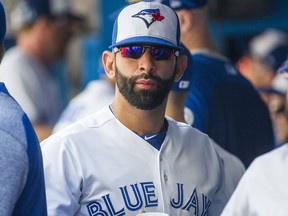 Toronto Blue Jays Jose Bautista at the dugout before a game against the New York Yankees on Sept. 24, 2017
