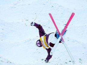 Canada's Mikael Kingsbury races down the hill during FIS Freestyle Ski World Cup in Calgary, on Saturday January 6, 2018.