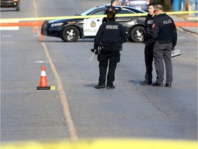 Calgary police investigate a shooting on Saturday October 14, 2017.