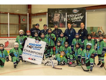 Glenlake 3 Blue won the Novice 3 South division of the Esso Minor Hockey Week tournament.