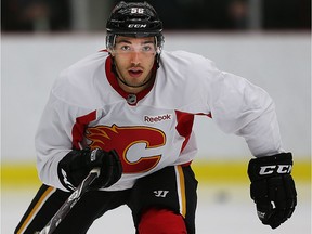 Calgary Flames Ryan Lomberg during NHL hockey training camp at Winsport in Calgary, Alta., on Sunday September 20, 2015.