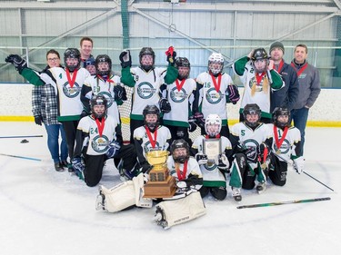 The Spruce Grove Avalanche win gold in the U12B division of the Esso Golden Ring tournament at Don Hartman North East Sportsplex in Calgary on Sunday, Jan. 21, 2018. Photo by Maxwell Mawji