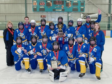 The U14B Lethbridge Hericanes win gold at the Esso Golden Ring Tournament at the Don Hartman North East Sportsplex in Calgary on Sunday, Jan. 21, 2018. Photo by Kenneth Appleby