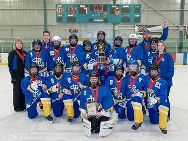 U14B Lethbridge Hericanes win gold at the Esso Golden Rings Tournament at the Don Hartman North East Sportsplex in Calgary on Sunday, Jan. 21, 2018.  Photo by Kenneth Appleby