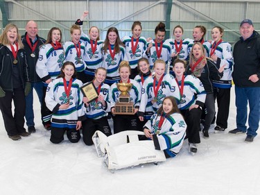 Calgary Herald, Jan. 22, 2017. The S Calgary Blues won the U16A division at the Esso Golden Ring at Don Hartman North East Sportsplex in Calgary on Sunday, Jan. 21, 2018. Photo by Maxwell Mawji  ORG XMIT: Team Photos Calgary Blues vs. Ca