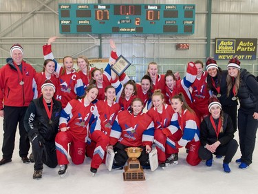 The Calgary Strive win the Esso Golden Ring U19AA division at Don Hartman North East Sportsplex in Calgary on Sunday, Jan. 21, 2018. Photo by Maxwell Mawji.