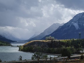 Burned trees are shown in front of and behind the Prince of Wales Hotel in Waterton Lakes, Alta., Wednesday, Sept. 20, 2017. The townsite, which is inside Waterton National Park, was evacuated on Sept. 8 due to the Kenow wildfire.THE CANADIAN PRESS/Jeff McIntosh ORG XMIT: JMC117