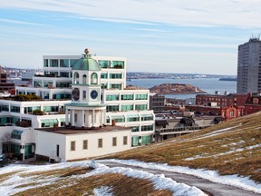 View of Halifax Harbour from the top of Citadel Hill.  George's Island can be seen near the middle of the photo as well as McNab's Island at the far right of the photo.