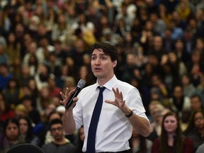 Prime Minister Justin Trudeau answers questions at his cross country town hall meeting at MacEwan University in Edmonton, on Thursday, Feb. 1, 2018.