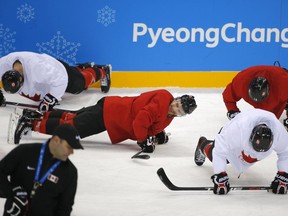 The Canadian men's hockey team practices in Gangneung, South Korea.