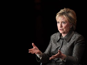 In this file photo taken on April 6, 2017 former U.S. Secretary of State Hillary Clinton speaks at the Eighth Annual Women in the World Summit at Lincoln Center for the Performing Arts in New York City.