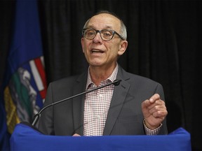 New leader of the Alberta Party Stephen Mandel, speaks to the crowd after being voted in, in Edmonton Alta, on Tuesday February 27, 2018. THE CANADIAN PRESS/Jason Franson ORG XMIT: EDM108