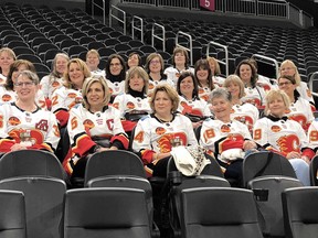 Moms of the Calgary Flames players attend the morning's pre-game skate before their kids take on the Vegas Golden Knights in NHL hockey.