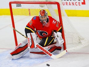 Jon Gillies was strong in the Flames net during a victory over the Colorado Avalanche at the Saddledome on Saturday, Feb. 24, 2018