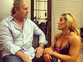 Nattie seeking advice from former Calgary Sun columnist (and WWE champ!) Bret 'Hitman' Hart.