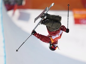 Cassie Sharpe of Canada competes in the women's halfpipe skiing final at the Phoenix Snow Park at the 2018 Winter Olympic Games in Pyeongchang, South Korea, Tuesday, Feb. 20, 2018. THE CANADIAN PRESS/Jonathan Hayward ORG XMIT: JFJ518