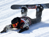 Tyler Nicholson of Canada crashes during the Snowboard Men's Slopestyle Final.