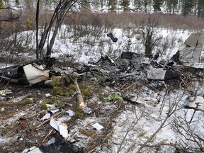 Wreckage from the fatal crash that killed Mount Royal University aviation program instructors Jeffrey Bird and Reynold (Reyn) Johnson on Feb. 13, 2017. Transportation Safety Board of Canada