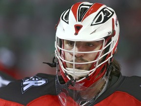 Roughnecks goalie Christian Del Bianco was solid during Saturday night's win in Toronto. Postmedia file photo.