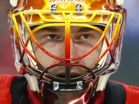 Calgary Flames goaltender David Rittich, shown in a game against  the Edmonton Oilers in Calgary on Dec. 2, 2017.