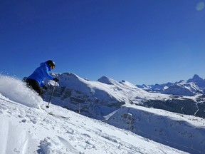 Skiers who braved some cold temperatures were rewarded with stunning skies and soft snow for great skiing at Sunshine Village on Family Day, Monday February 19, 2018.