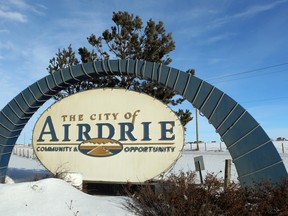 A sign greeting travellers to the community of Airdrie, Alta, is shown northbound on Hwy 2 QE II. Jim Wells/Calgary Sun/QMI Agency