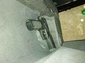 This gun was found in hidden in a bed headboard during a search warrant investigation at a home in Calgary's Evergreen neighbourhood.