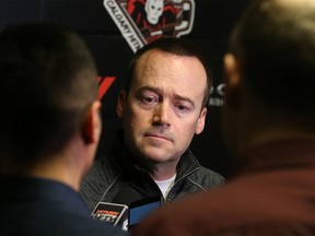 Calgary Hitmen General Manager Jeff Chynoweth talks with media at the Scotiabank Saddledome on Tuesday March 20, 2018. Gavin Young/Postmedia