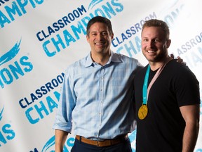 Steve Mesler, left, the founder of Classroom Champions, and gold medallist bobsledder Justin Kripps were photographed in Calgary on Monday March 12, 2018. Mesler is an American former bobsledder and a three-time Olympian, World Champion, and Olympic Gold Medalist. Gavin Young/Postmedia