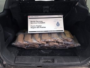 Canada Border Services released this image of 31 kg of suspected cocaine seized at the Carway border crossing.