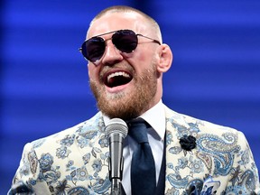 Conor McGregor speaks to the media after losing to Floyd Mayweather Jr. in their super welterweight boxing match on August 26, 2017 at T-Mobile Arena in Las Vegas. (Ethan Miller/Getty Images)