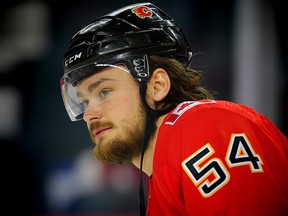 Calgary Flames blueliner Rasmus Andersson during the pre-game skate before facing the Montreal Canadiens in NHL hockey at the Scotiabank Saddledome in Calgary on Friday, December 22, 2017. Al Charest/Postmedia
