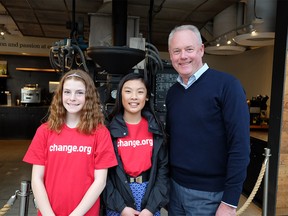 Eve and Mya, the young Canadian students who started the Change.org petition calling for a #BetterCup, celebrated the news while they were en route to Seattle to present their petition to Starbucks. They delivered their petition to Starbucks CEO Kevin Johnson himself, who was attentive to their concerns. Supplied photo