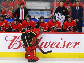 Flames bench absorbs another demoralizing loss at home — this time to the San Jose Sharks on March 16, 2018.