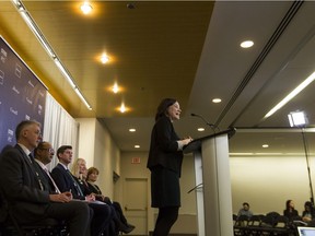 Shannon Phillips, Minister of Environment and Parks, Alberta, speaks during a press conference held at the CitiesIPCC Cities and Climate Change Science conference at the Shaw Conference Centre in Edmonton, Alberta on Monday, March 5, 2018.