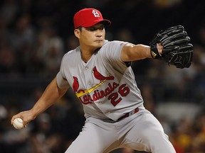 In this Sept. 23, 2017, file photo, St. Louis Cardinals relief pitcher Seung-Hwan Oh delivers against the Pittsburgh Pirates in Pittsburgh. (THE CANADIAN PRESS/AP/Gene J. Puskar, File)
