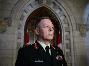 Chief of Defence Staff Jonathan Vance takes part in a press conference on Canada's peacekeeping mission to Mali in the foyer of the House of Commons on Parliament Hill in Ottawa on Monday, March 19, 2018.