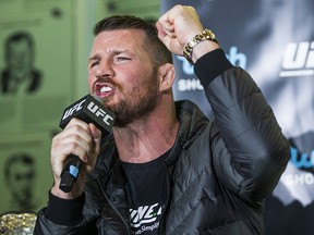 UFC fighter Michael Bisping gestures during a promotional press conference held at the Hockey Hall of Fame in Toronto on Friday October 13, 2017. (Ernest Doroszuk/Toronto Sun)