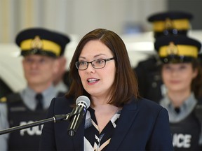 Kathleen Ganley, Minister of Justice and Solicitor General announcing a seven-point plan to help reduce rural crime in the province, in Edmonton, March 9, 2018. Ed Kaiser/Postmedia